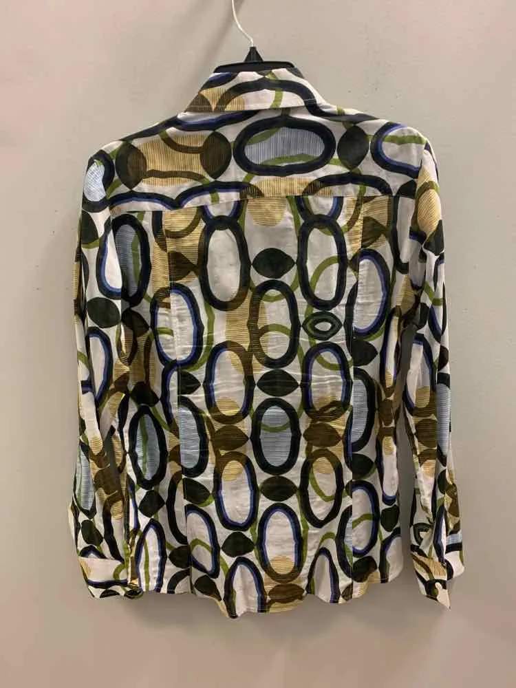 CRAIG TAYLOR Tops Size L WHT/OLIVE/PUR CIRCLES LONG SLEEVES TOP