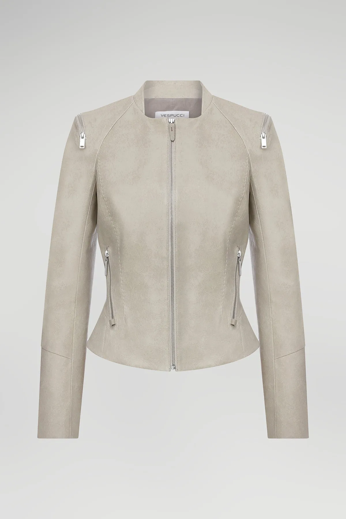 Cream Leather Jacket