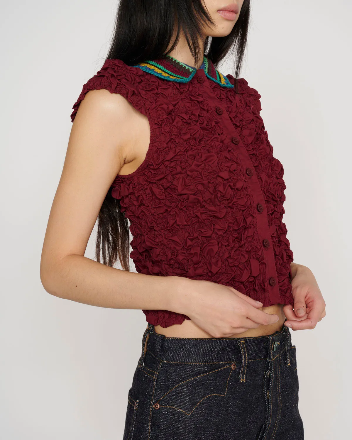 Crochet Collared Kass Shirt - Plum