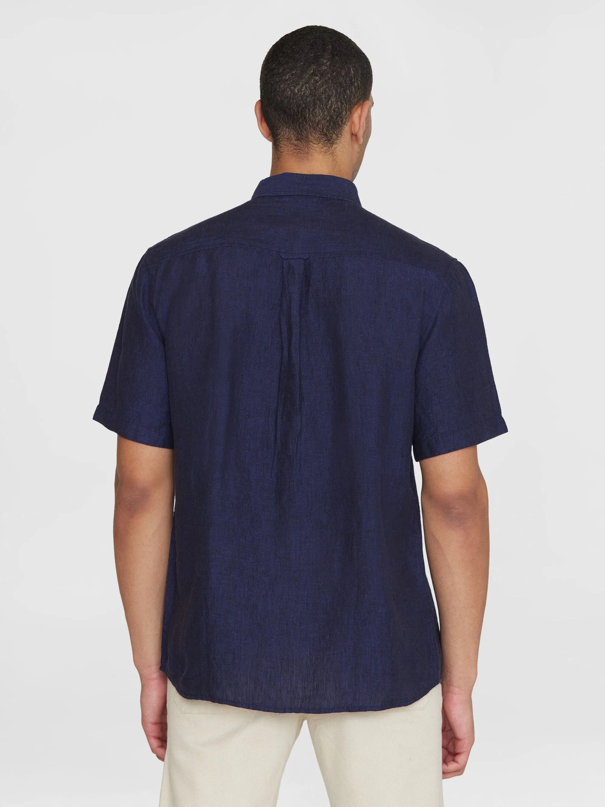 Custom fit linen short sleeve shirt - Yarndyed - Total Eclipse