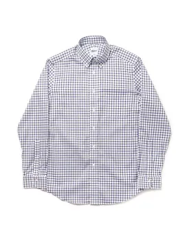 DARK BLUE TATTERSALL BUTTON DOWN COLLAR SHIRT - TRIM FIT