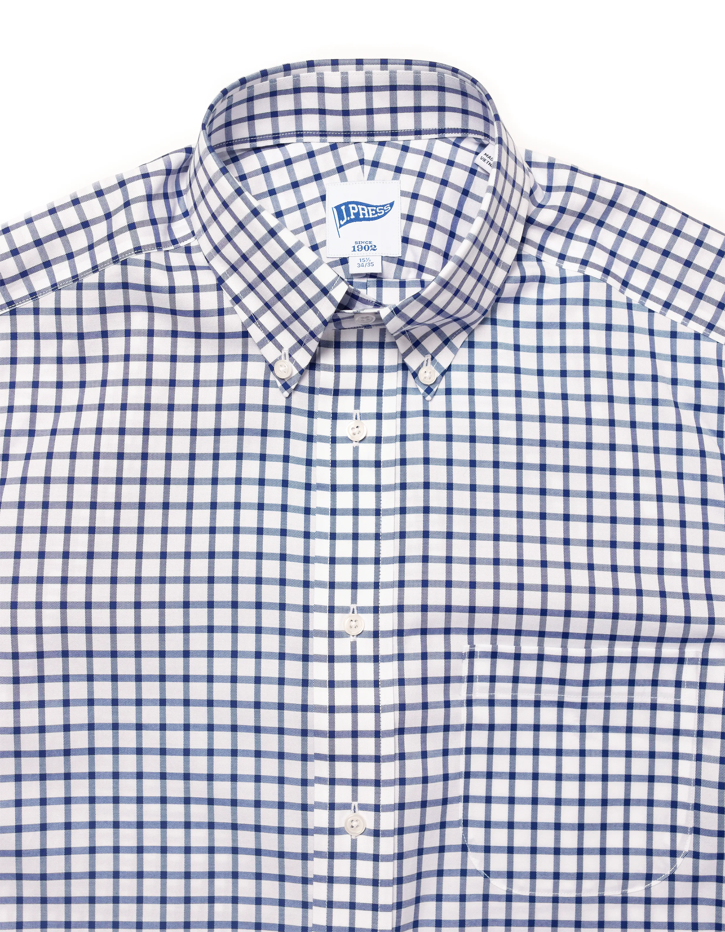 DARK BLUE TATTERSALL BUTTON DOWN COLLAR SHIRT - TRIM FIT