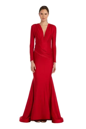 Deep V Long Sleeve Gown