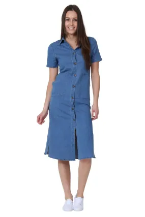 Denim Dress Button front Jean Dress with Side Splits