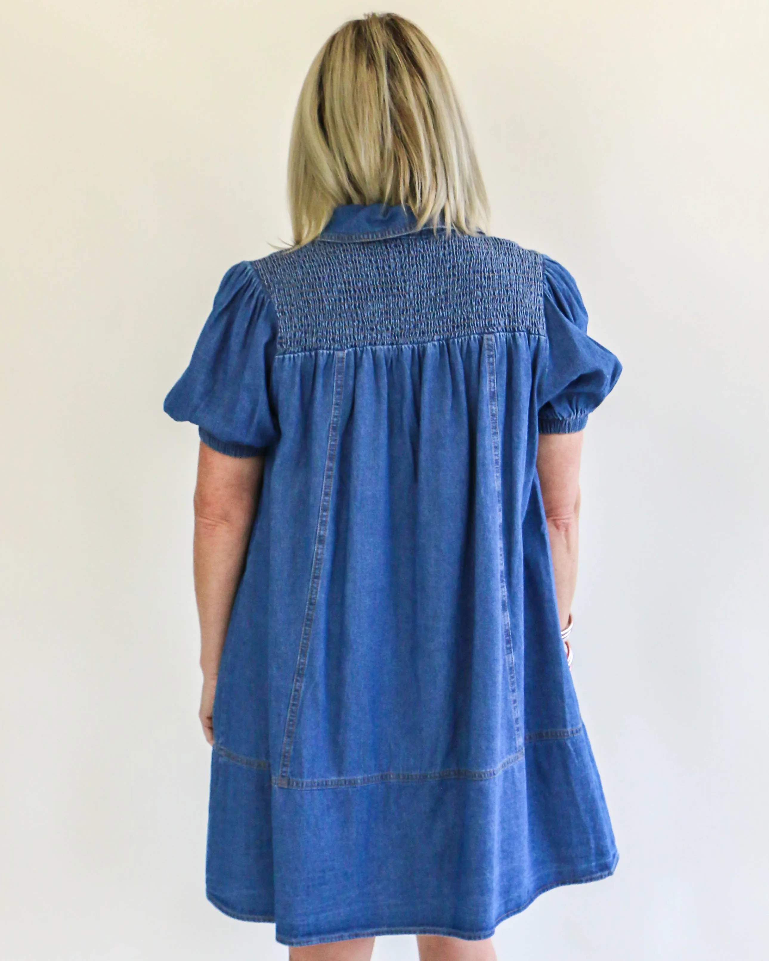 Denim Smocked Mini Dress