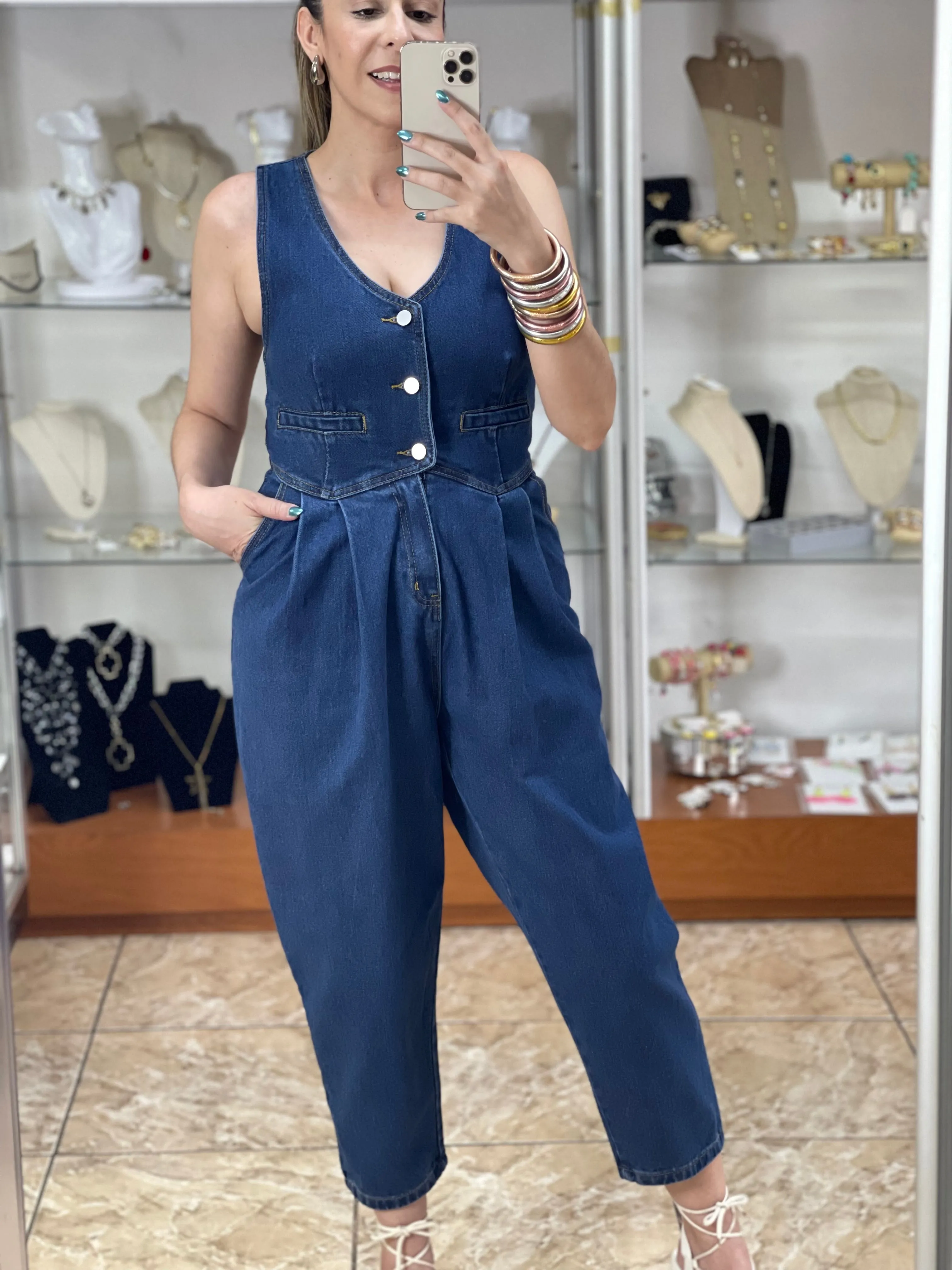 Denim Vest Jumpsuit