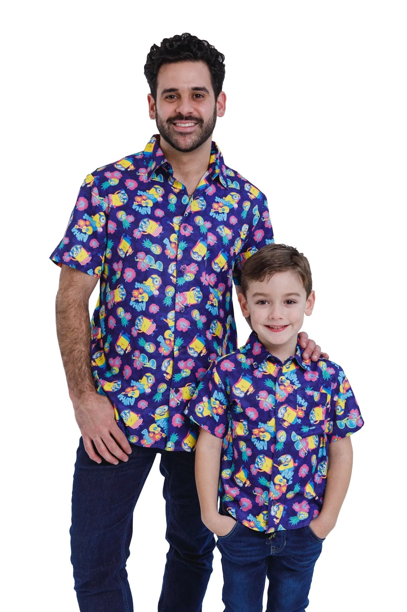 Despicable Me Minions Matching Family Hawaiian Button Down Dress Shirt