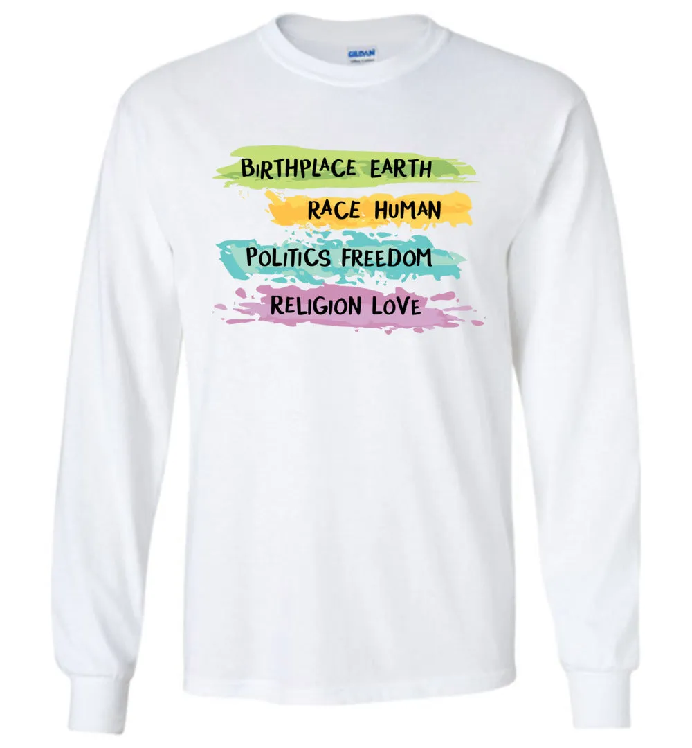 Earth - Human - Freedom - Love  Youth Long Sleeves