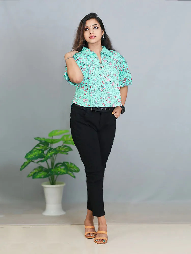 Elegant Breeze: Women's Chiffon Short Top with Round Neck and Puff Sleeves - Only ₹279!