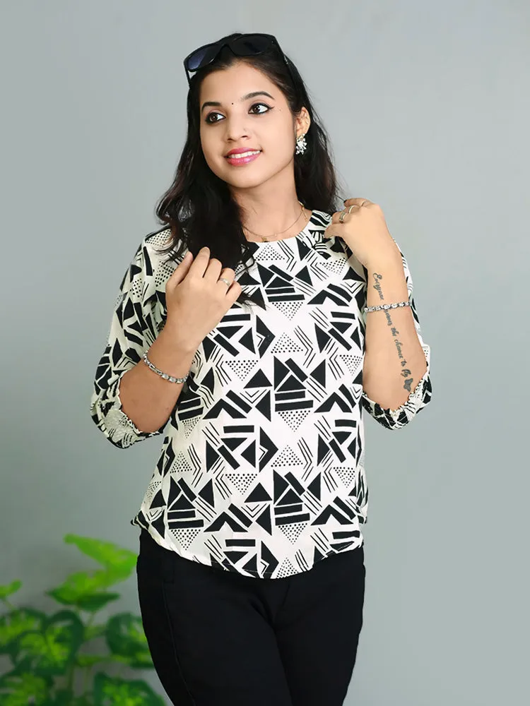 Elegant Breeze: Women's Chiffon Short Top with Round Neck and Puff Sleeves - Only ₹490