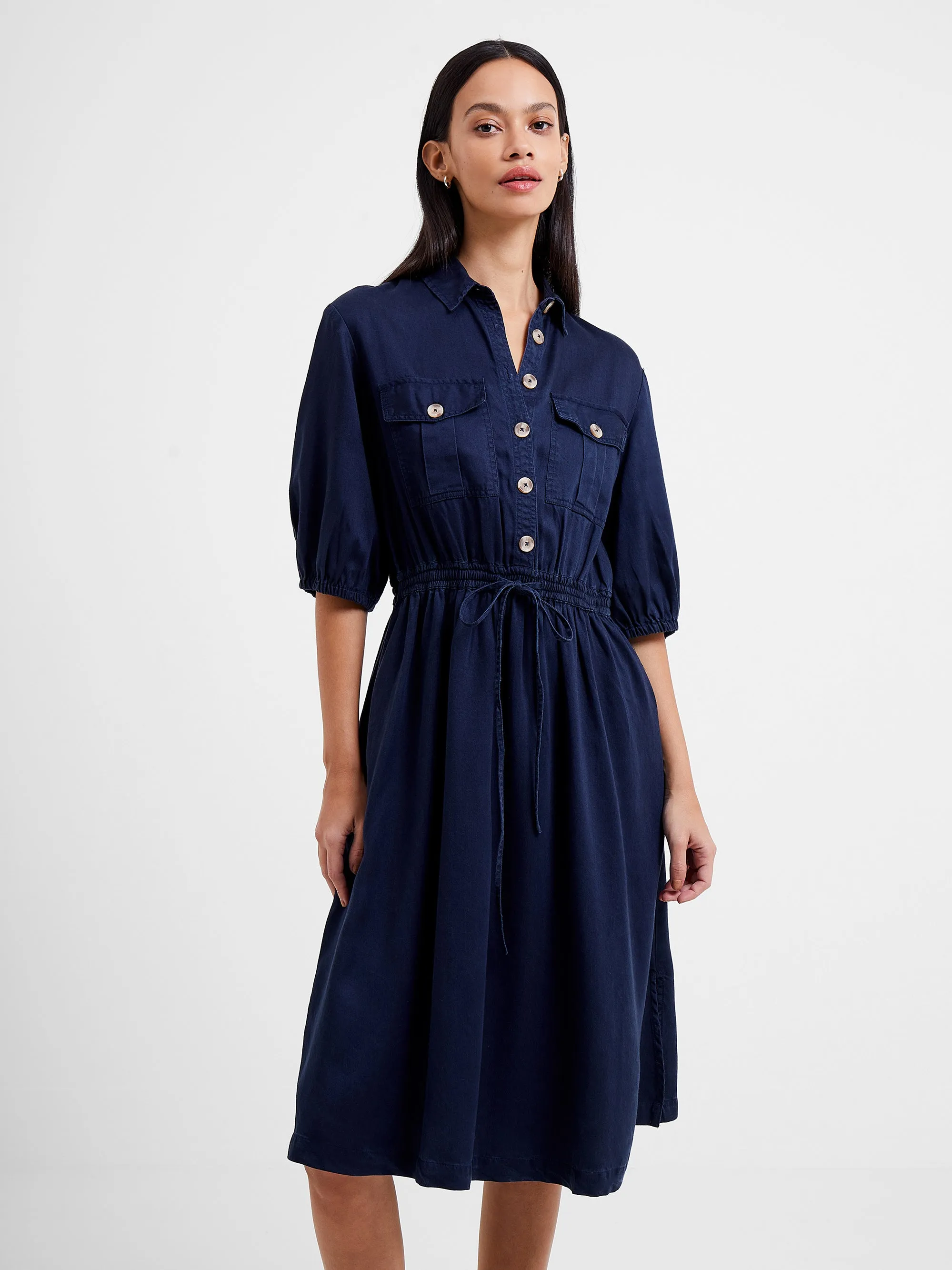 Elkie Twill Drawstring Shirt Dress