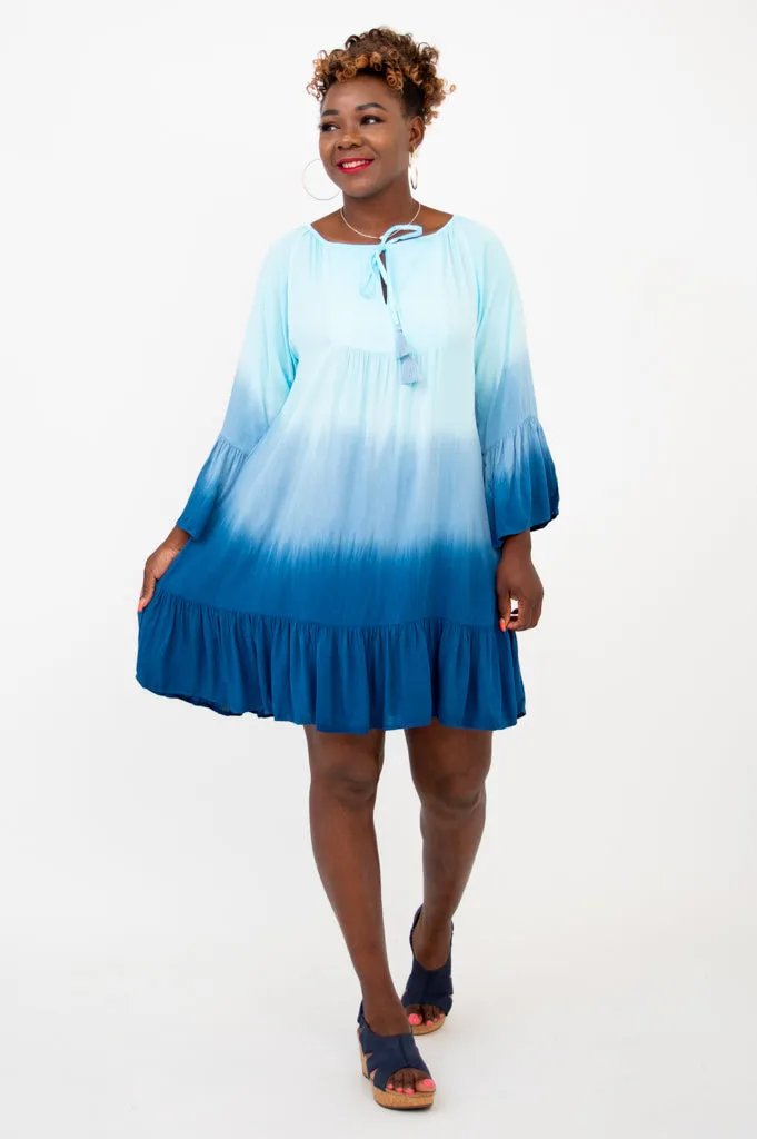 Ellie Dress, Turquoise Dip-Dye