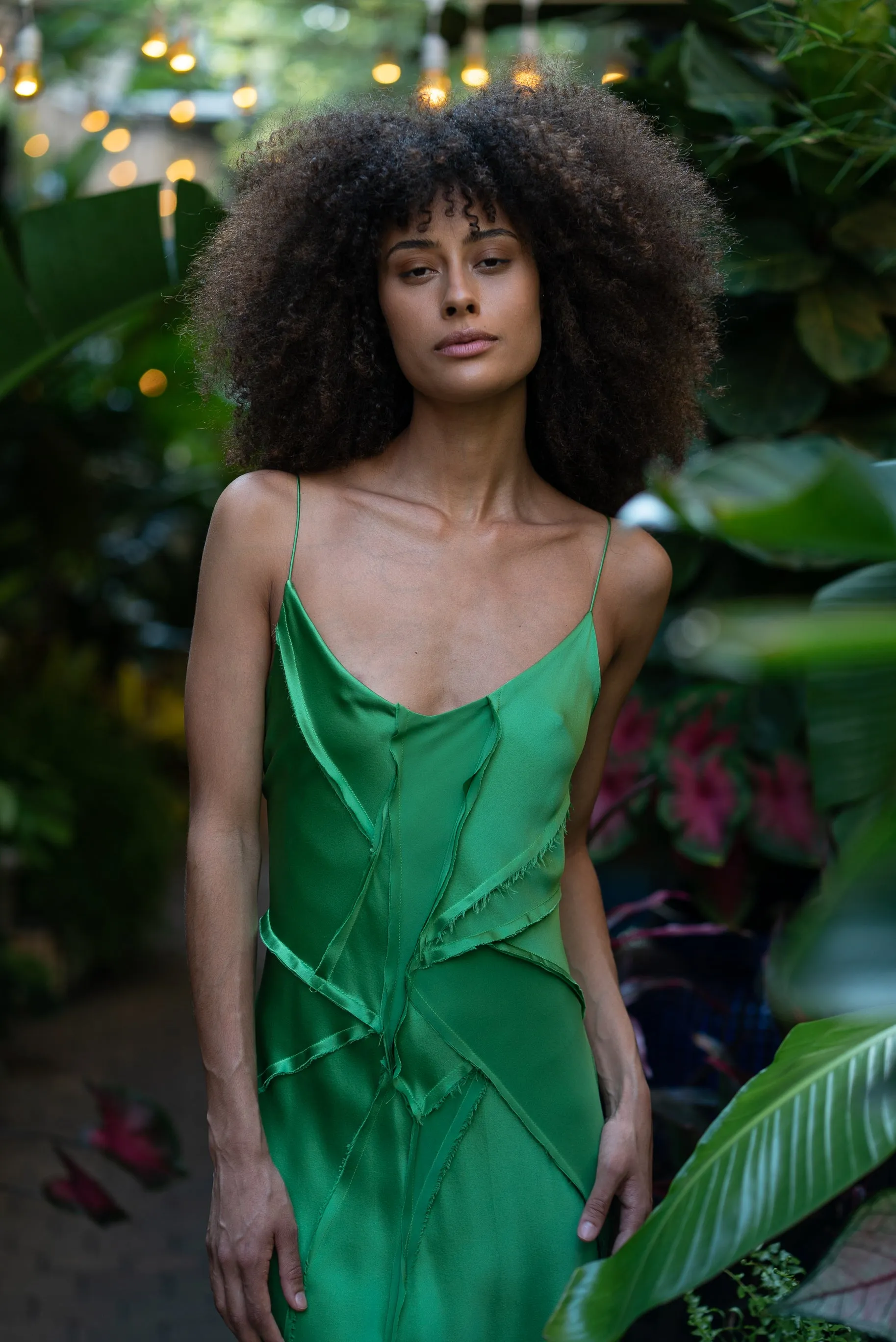 Elongated Recycled Dress with Slit - Kelp