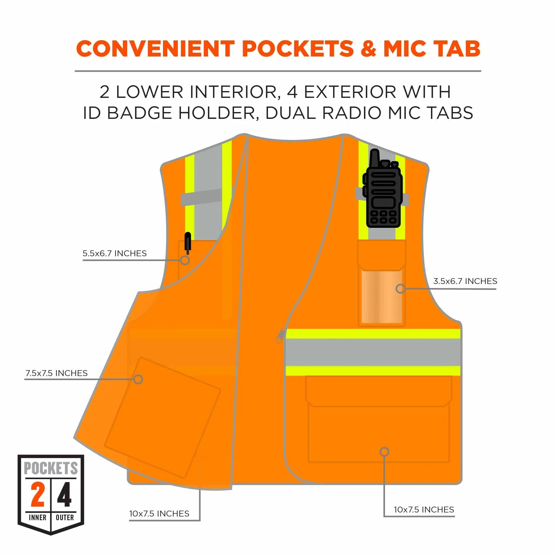 Ergodyne 24577 8246Z-S 3XL Orange Class 2 Two-Tone Mesh Vest - Single Size