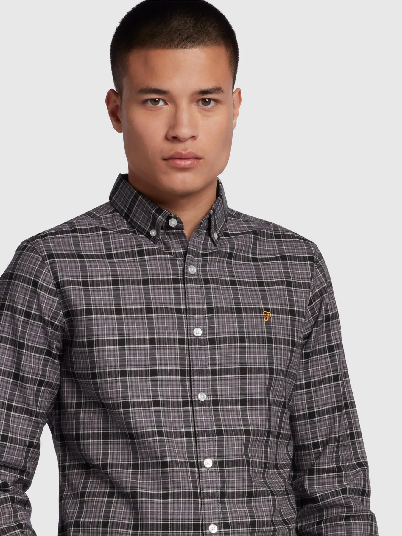 Fraser Slim Fit Long Sleeve Check Shirt In Charcoal