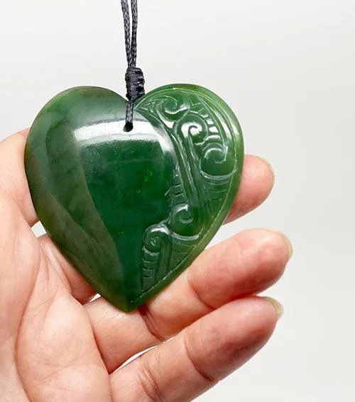 Genuine NZ Greenstone Heart Necklace with Carving