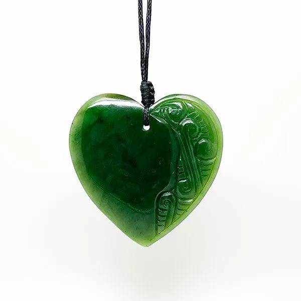 Genuine NZ Greenstone Heart Necklace with Carving