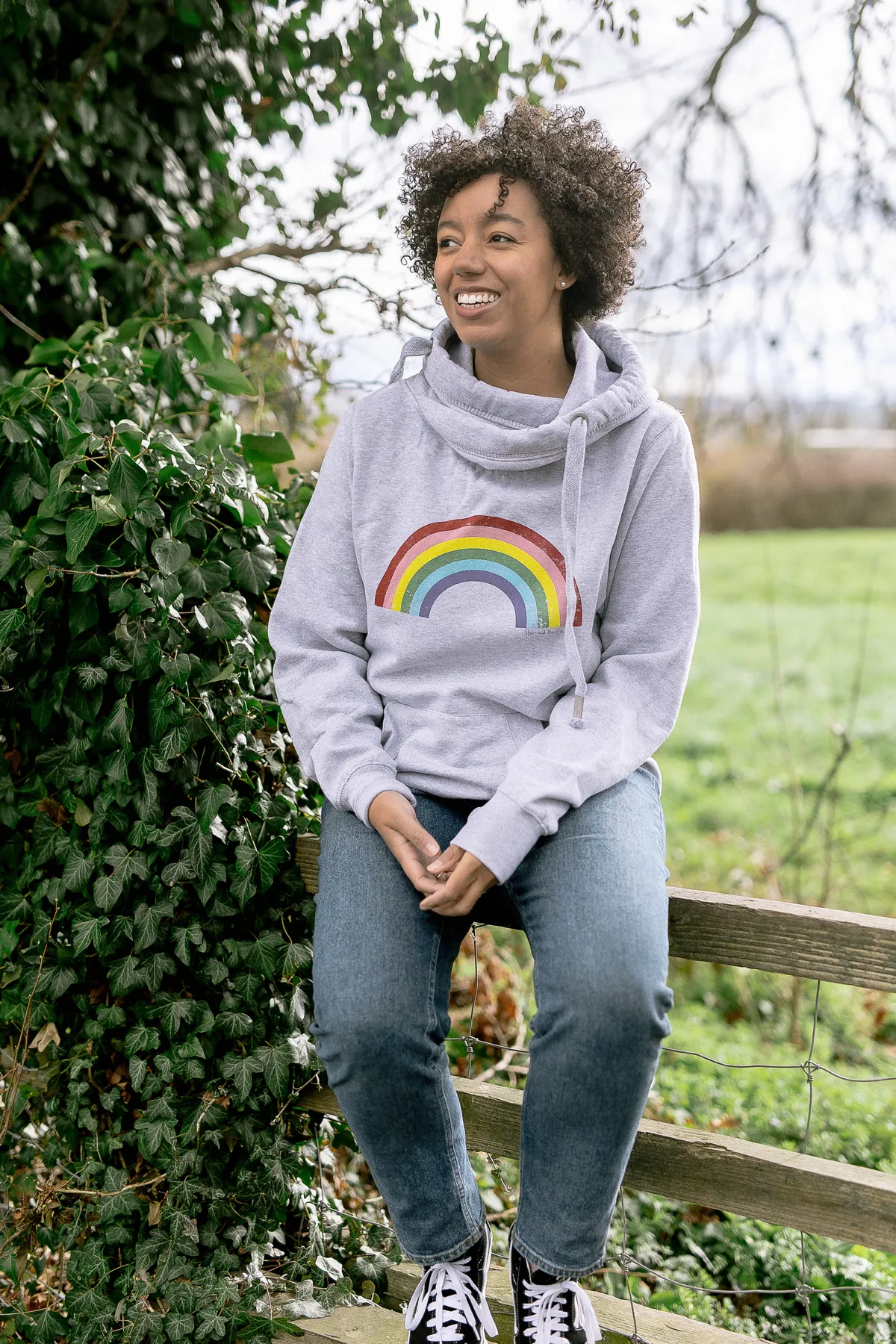 Grey Rainbow Cowl Neck Hoodie