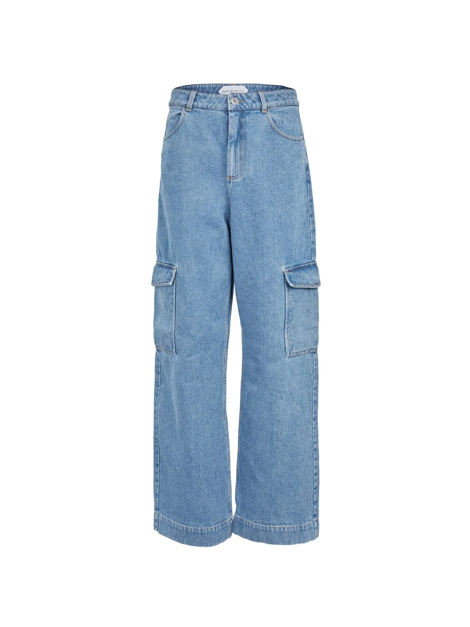 HEALY - Jean cargo en denim délavé Oeko-Tex Bleu