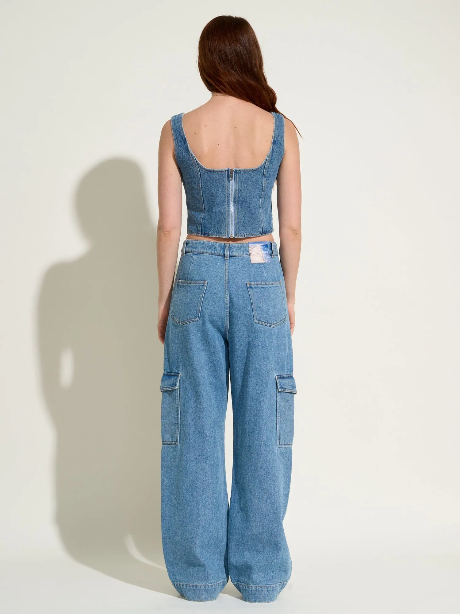 HEALY - Jean cargo en denim délavé Oeko-Tex Bleu