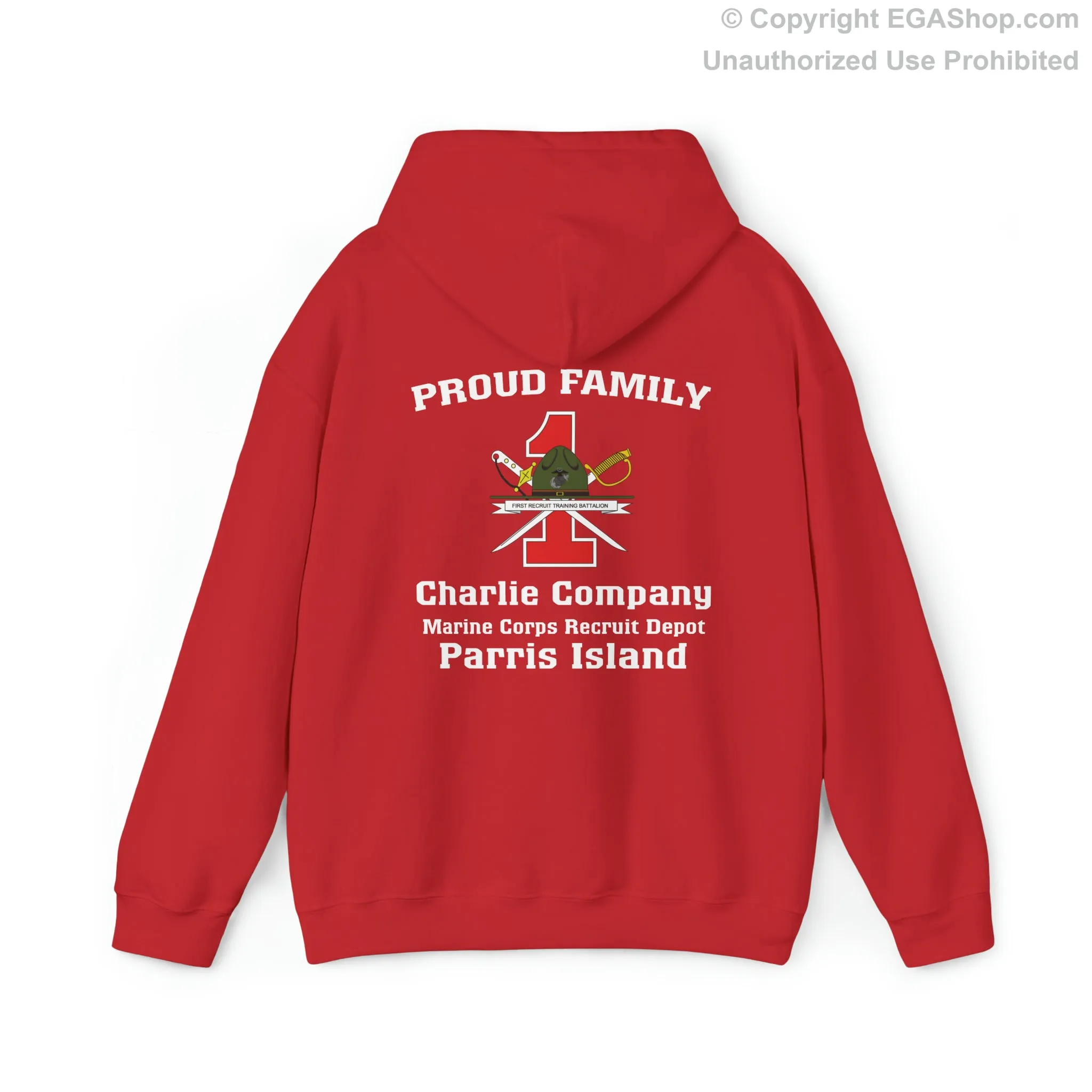 Hoodie: Charlie Co. MCRD Parris Island (1st Battalion Crest on BACK)