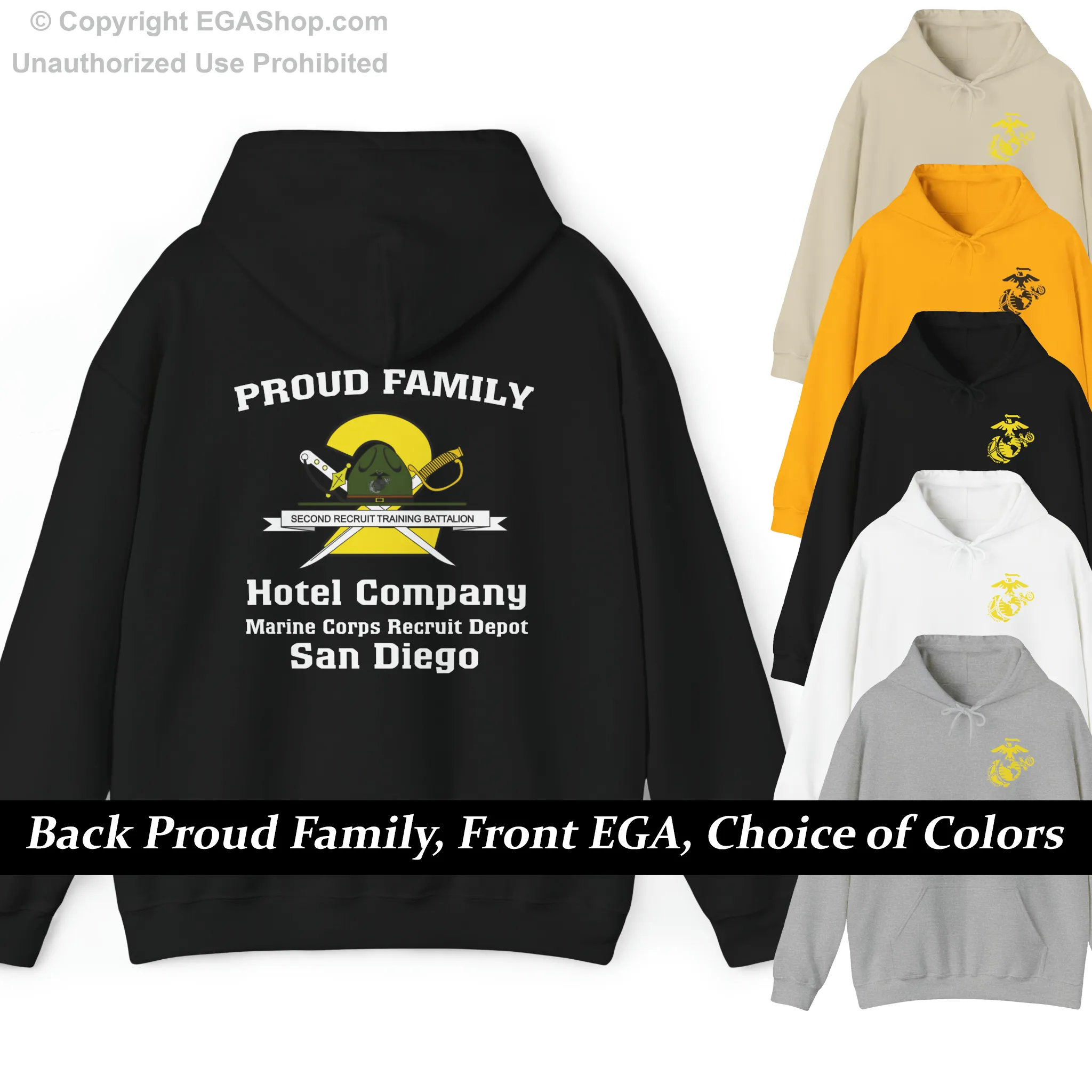 Hoodie: Hotel Co. MCRD San Diego (2nd Battalion Crest on BACK)