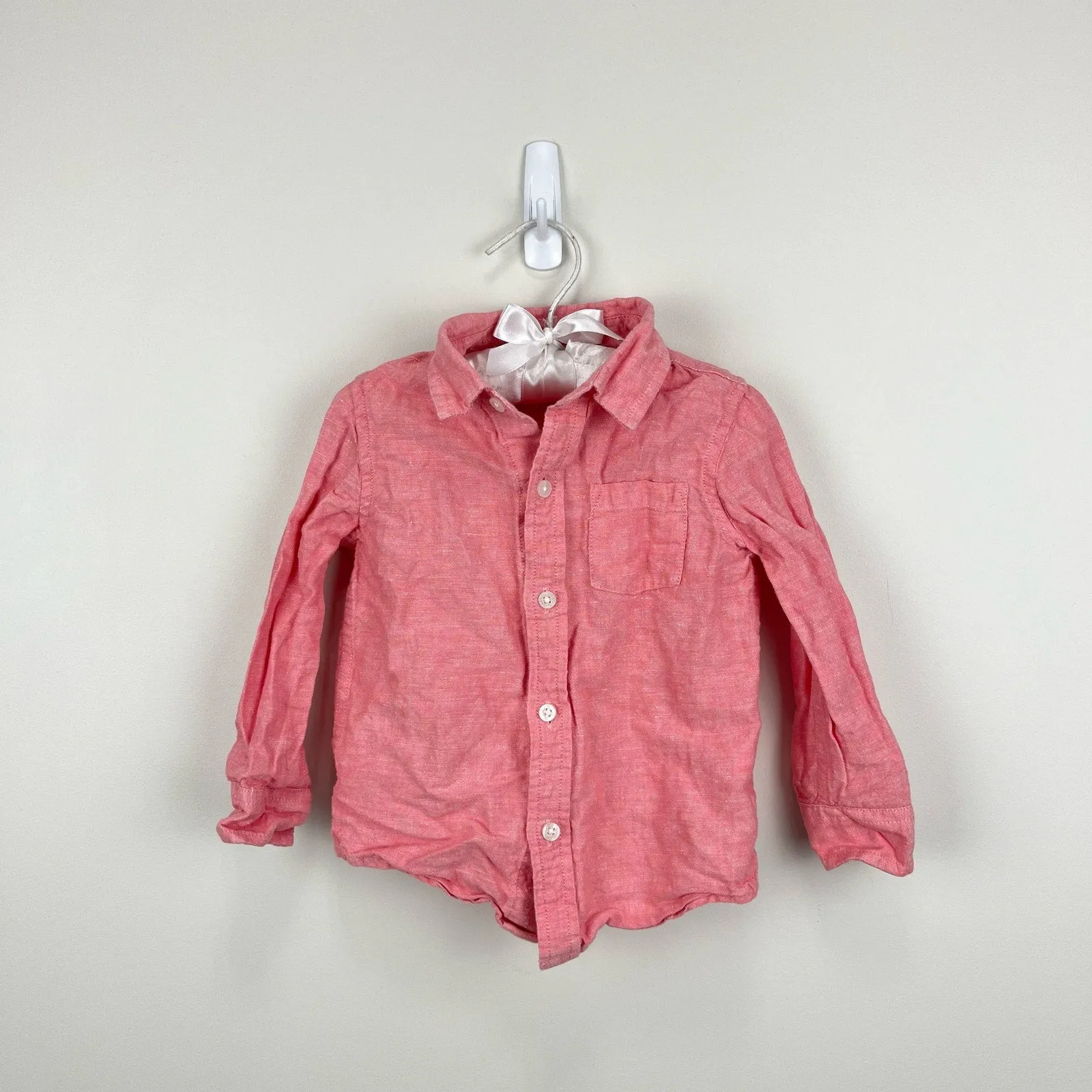 Janie and Jack Boys Coral Linen Button Up Shirt 18-24 Months