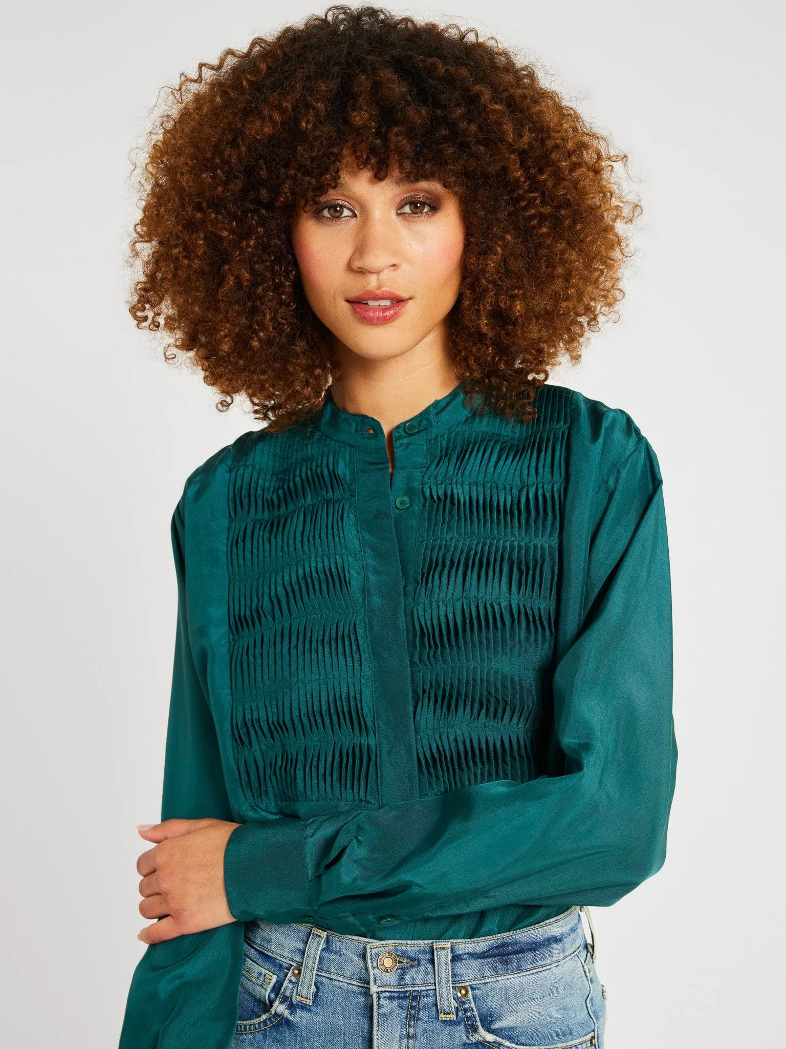 Keaton Top in Emerald Silk