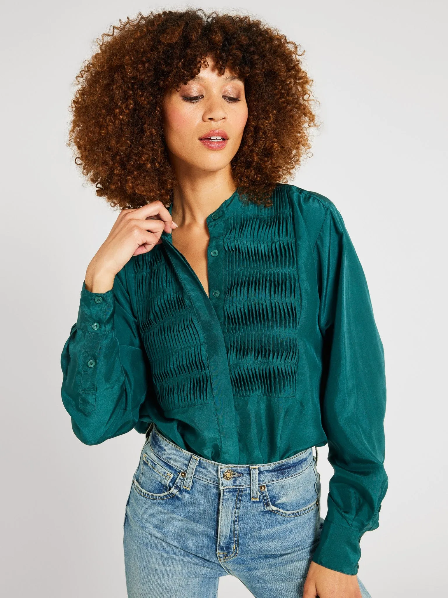 Keaton Top in Emerald Silk