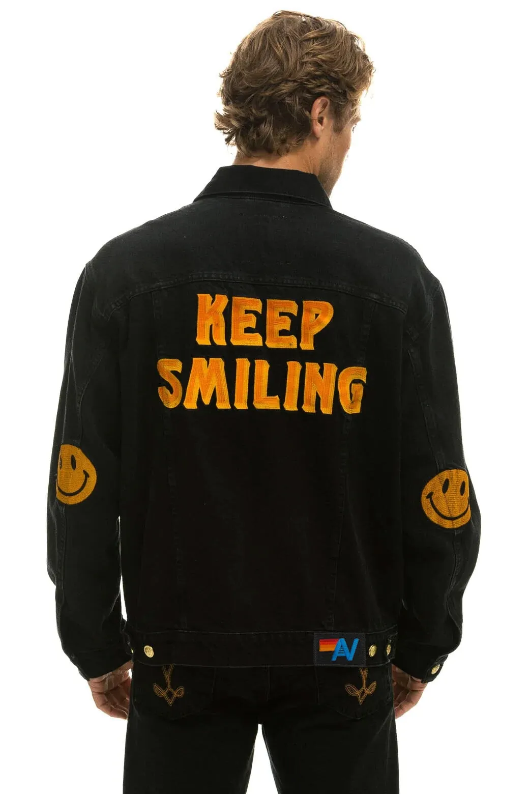 KEEP SMILING OVERSIZED CONCERT DENIM JACKET - VINTAGE BLACK