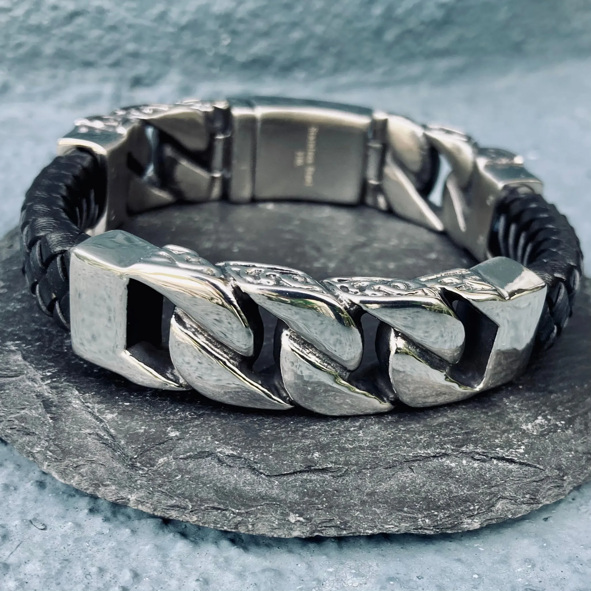 Leather & Stainless Steel - "The Sicilian Classic" Bracelet - B115