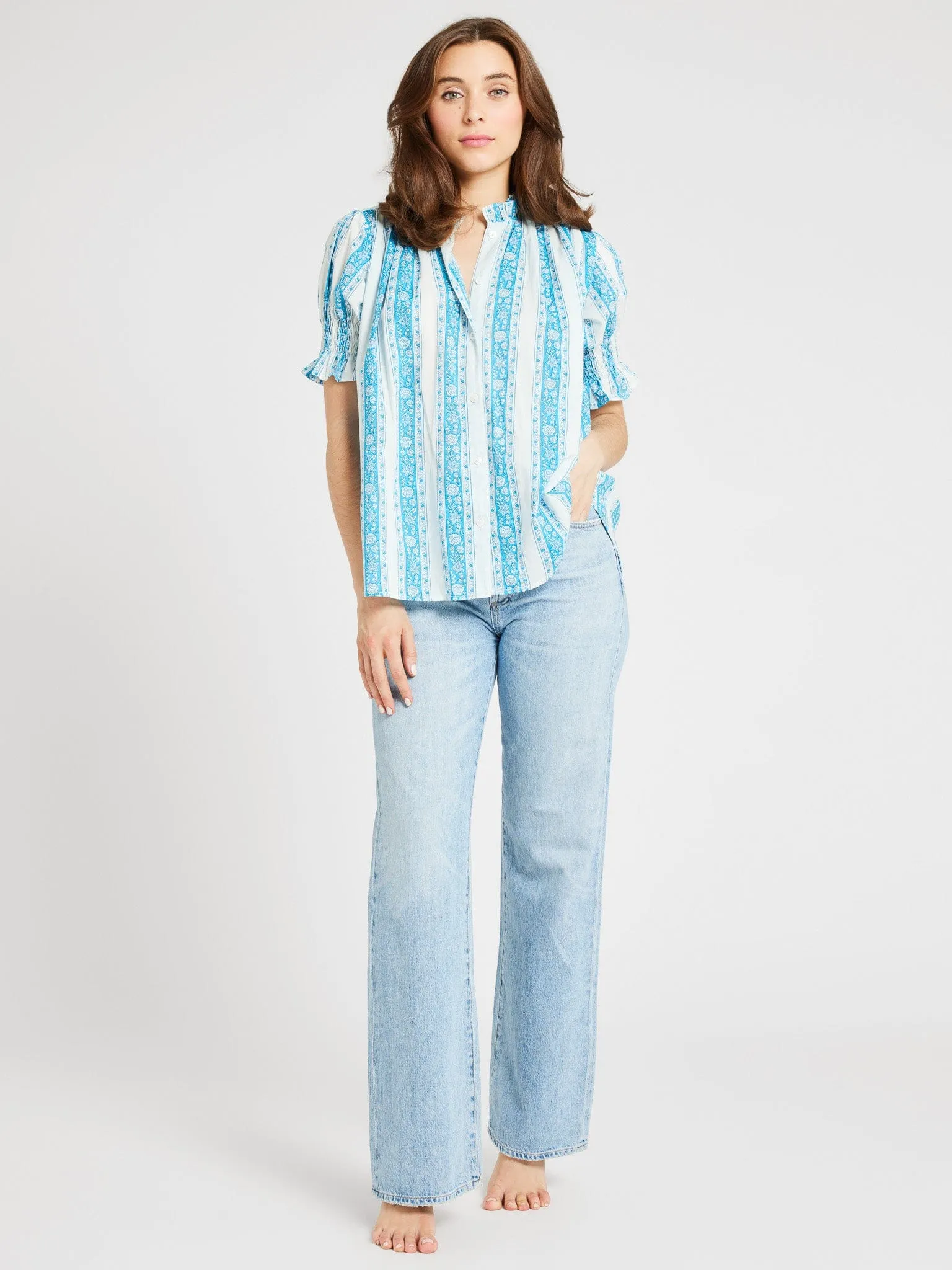 Marnie Top in Aqua Jaipur Stripe