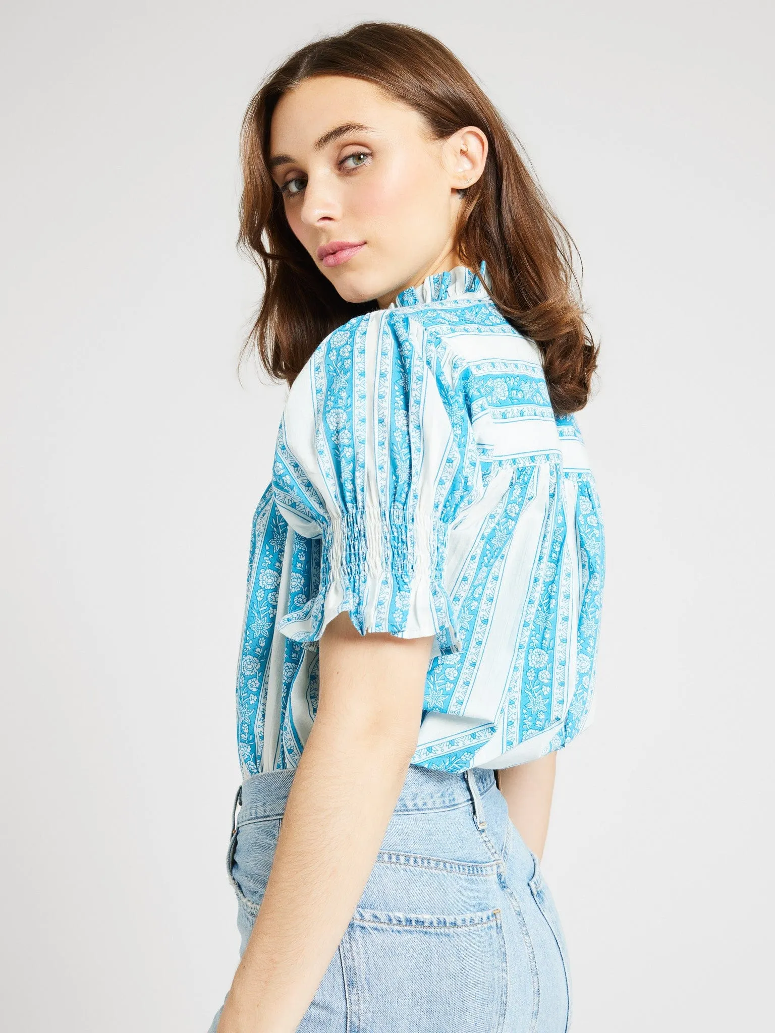 Marnie Top in Aqua Jaipur Stripe