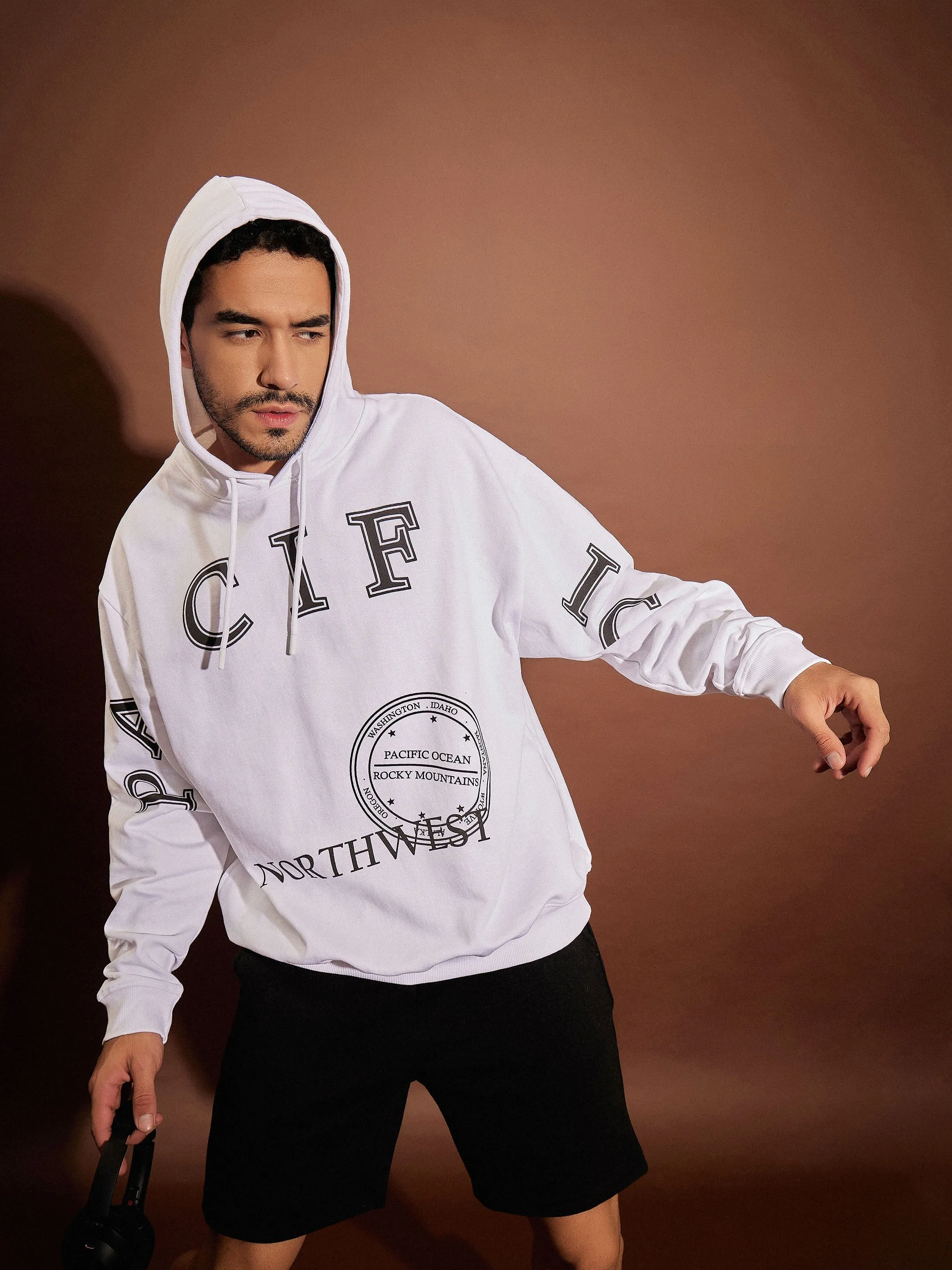 Men White PACIFIC Oversized Hoodie