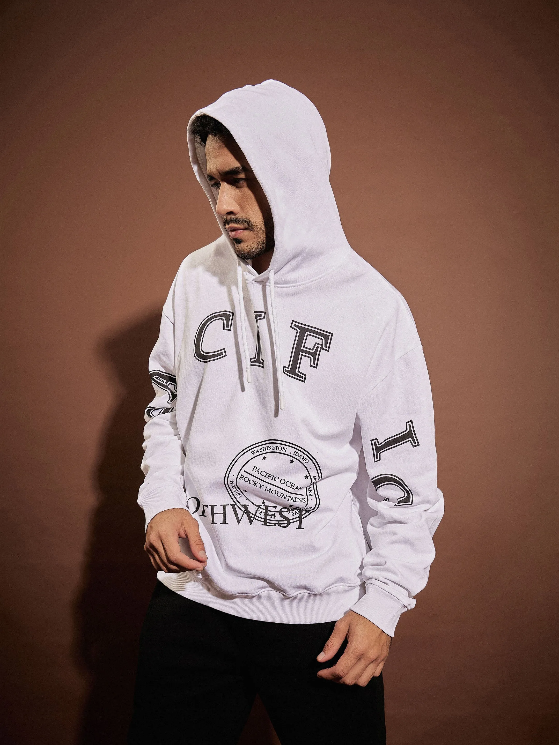 Men White PACIFIC Oversized Hoodie