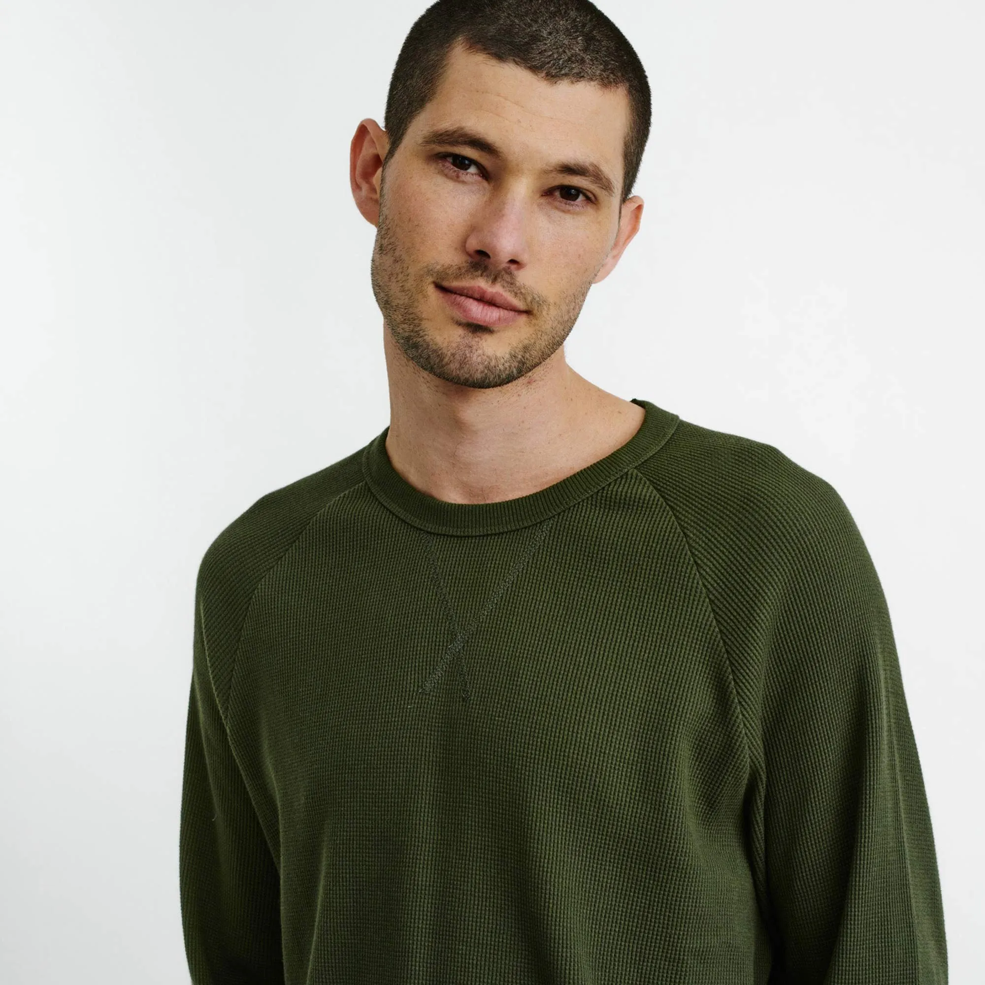 Mens Waffle Long Sleeve Tee Olive