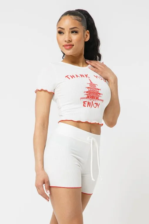 Merrow Stitch Top Short Set - White/Red