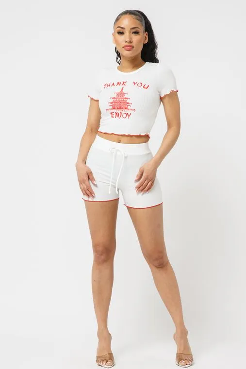 Merrow Stitch Top Short Set - White/Red