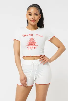 Merrow Stitch Top Short Set - White/Red