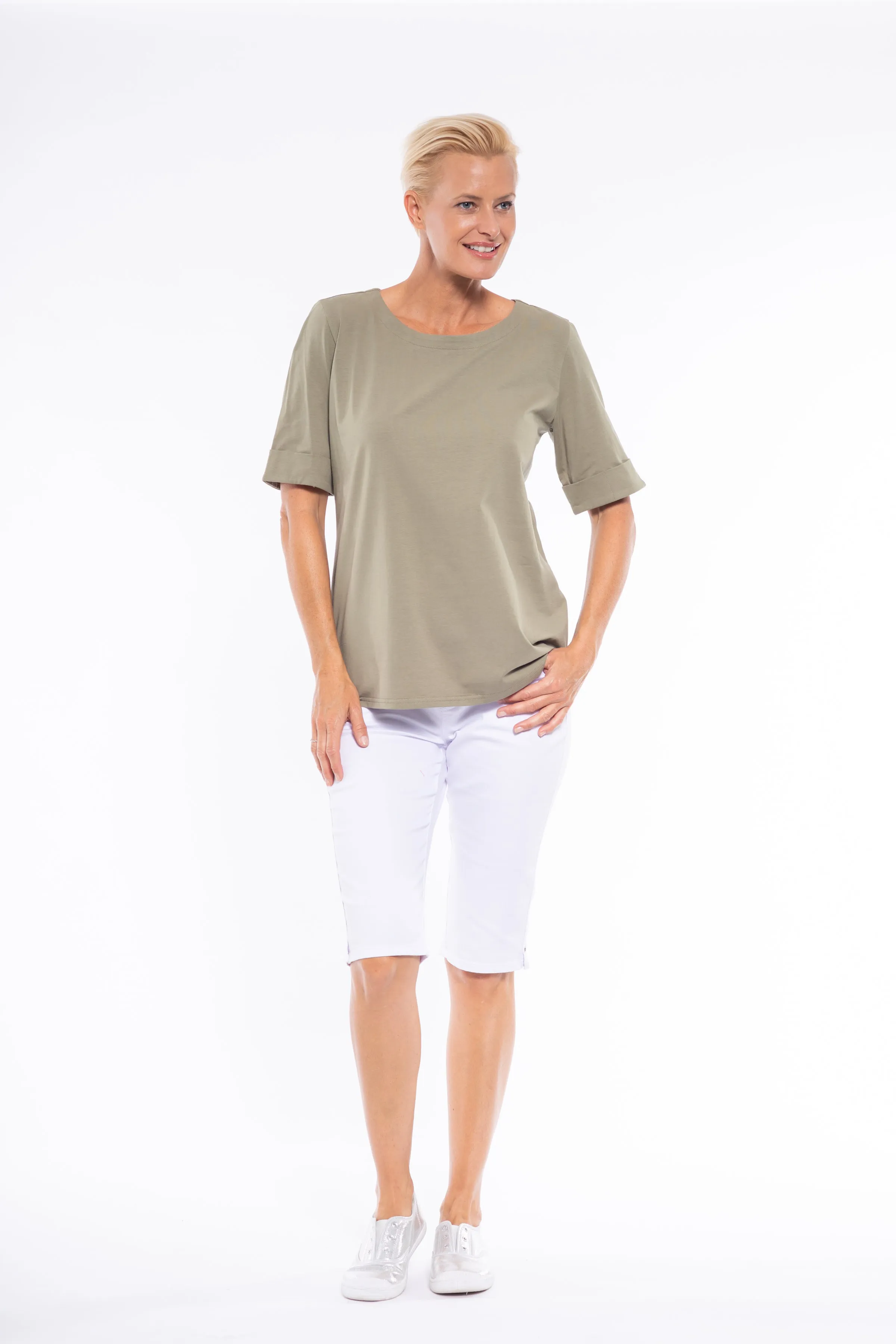 Mid Sleeve Tee by Café Latte - Khaki