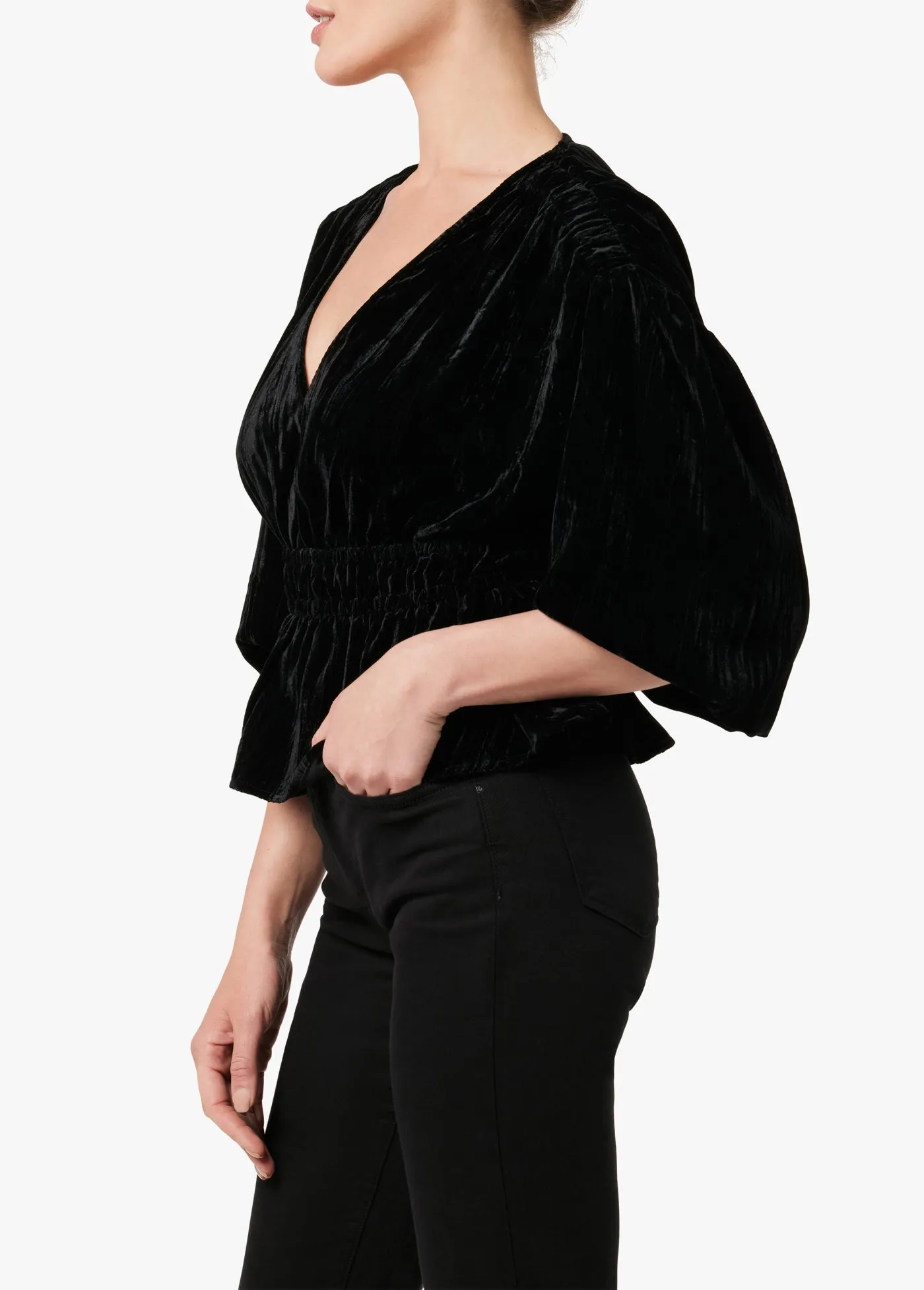 MONA VELVET WRAP SS TOP