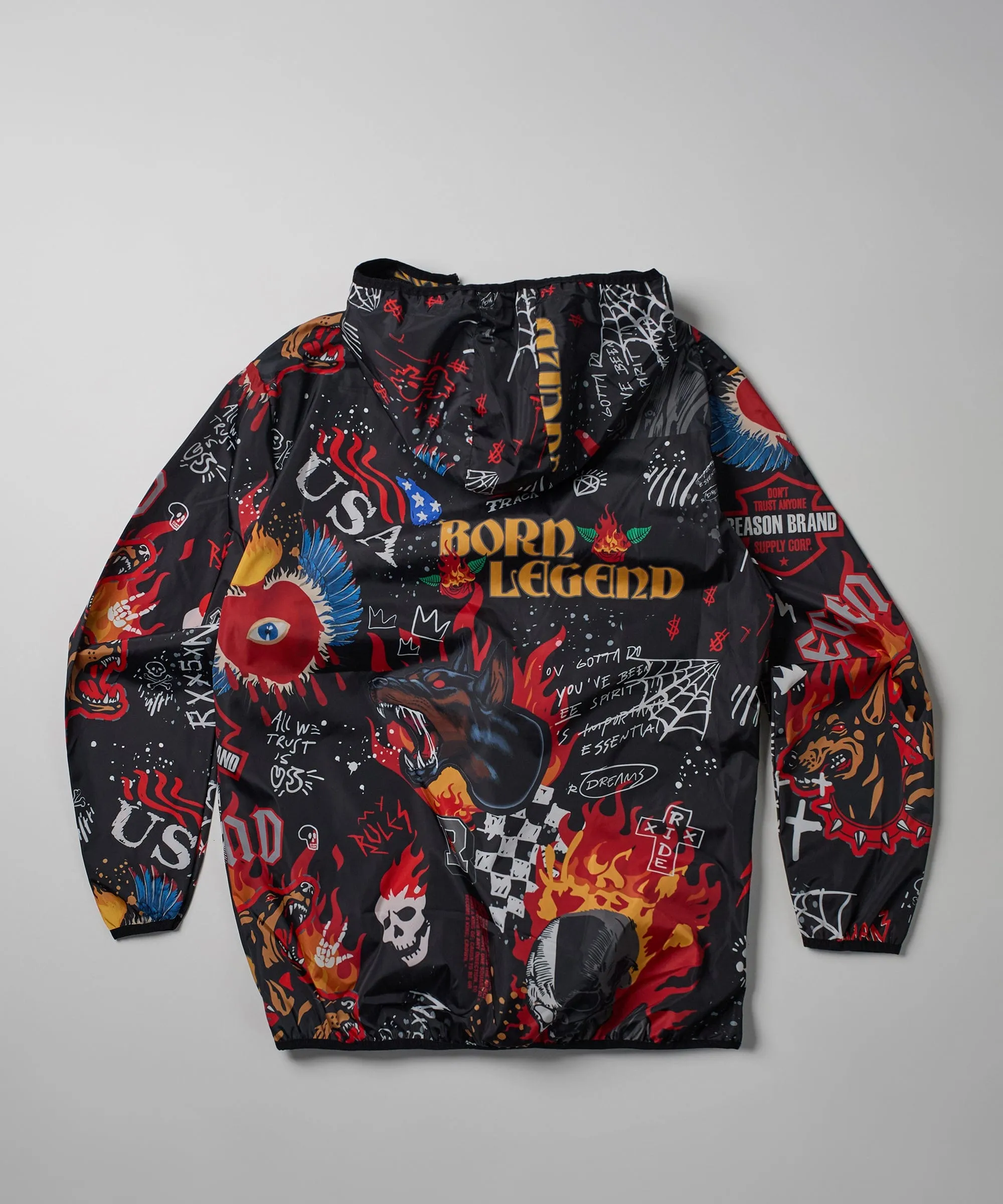 Move In Silence Flame Skull Print Half-Zip Anorak