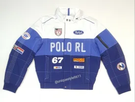 Nwt Polo Ralph Lauren Blue/White Racing Patch Windbreaker Jacket