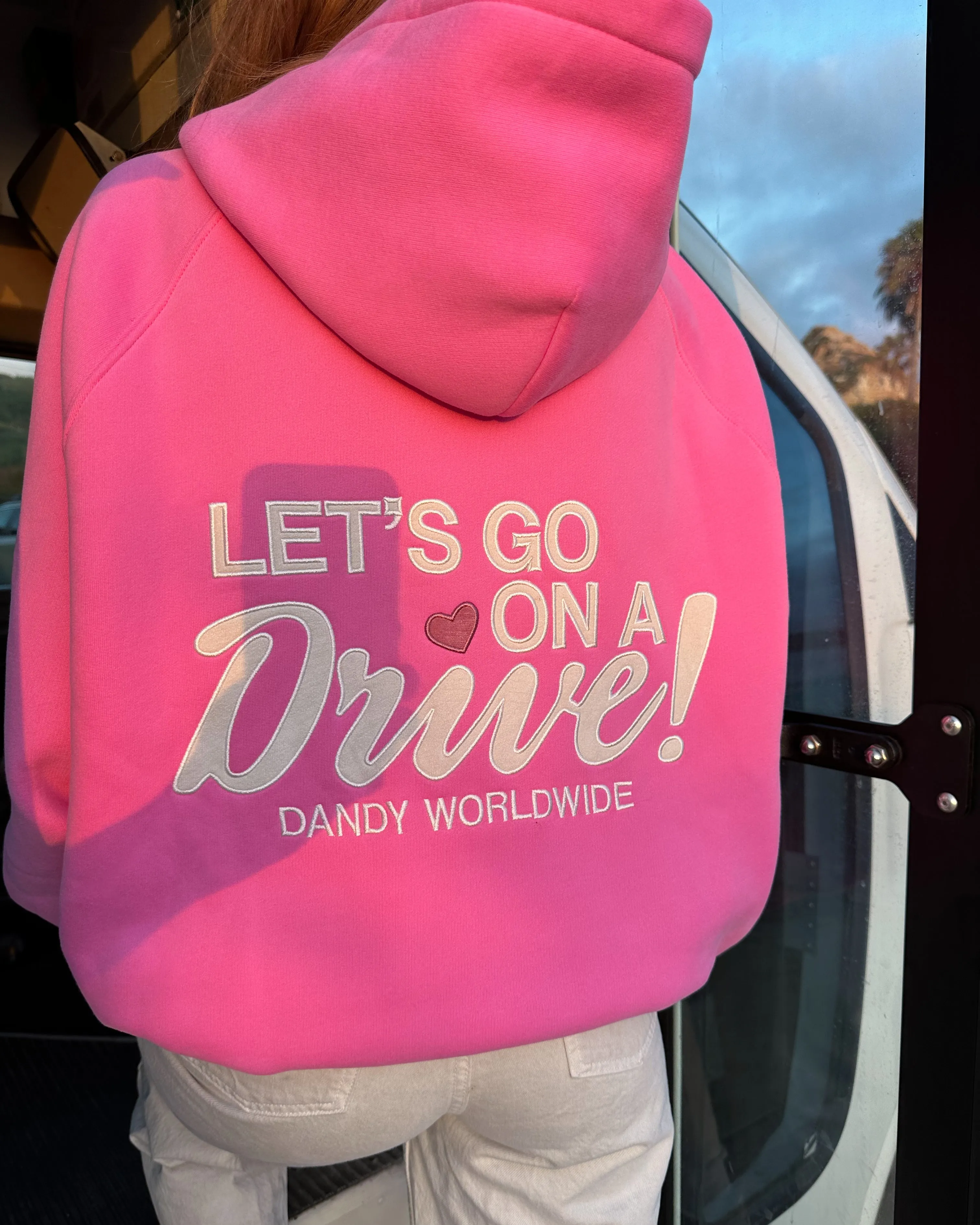 "Let's Go on a Drive" Oversized Lux Hoodie in Pink