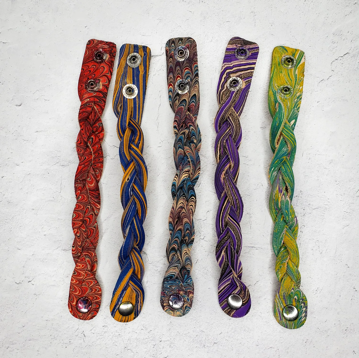 "Mystery Braid" Marbled Leather Bracelets by Pat K. Thomas