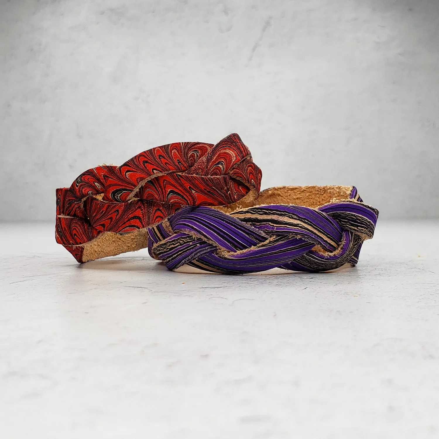 "Mystery Braid" Marbled Leather Bracelets by Pat K. Thomas