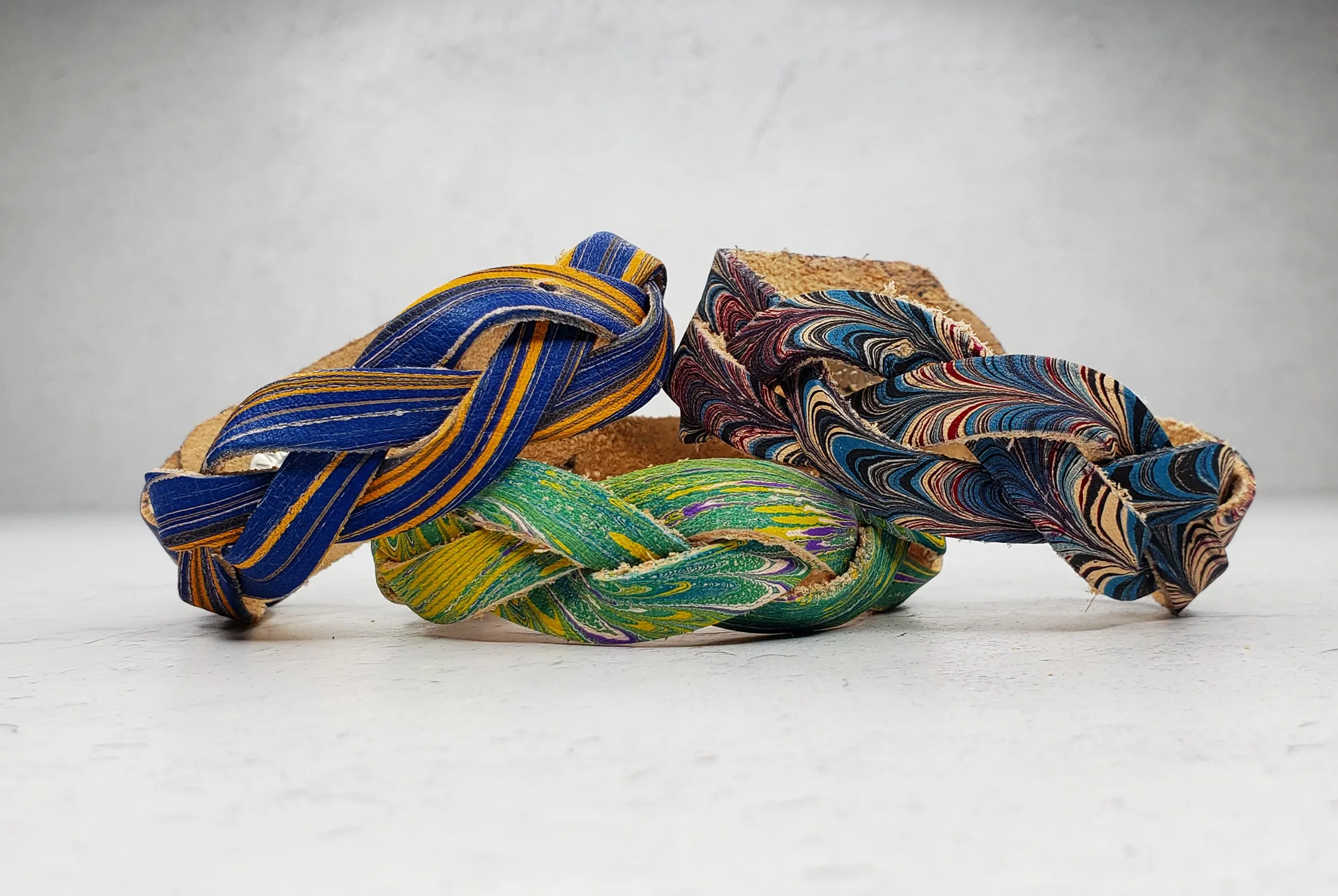 "Mystery Braid" Marbled Leather Bracelets by Pat K. Thomas