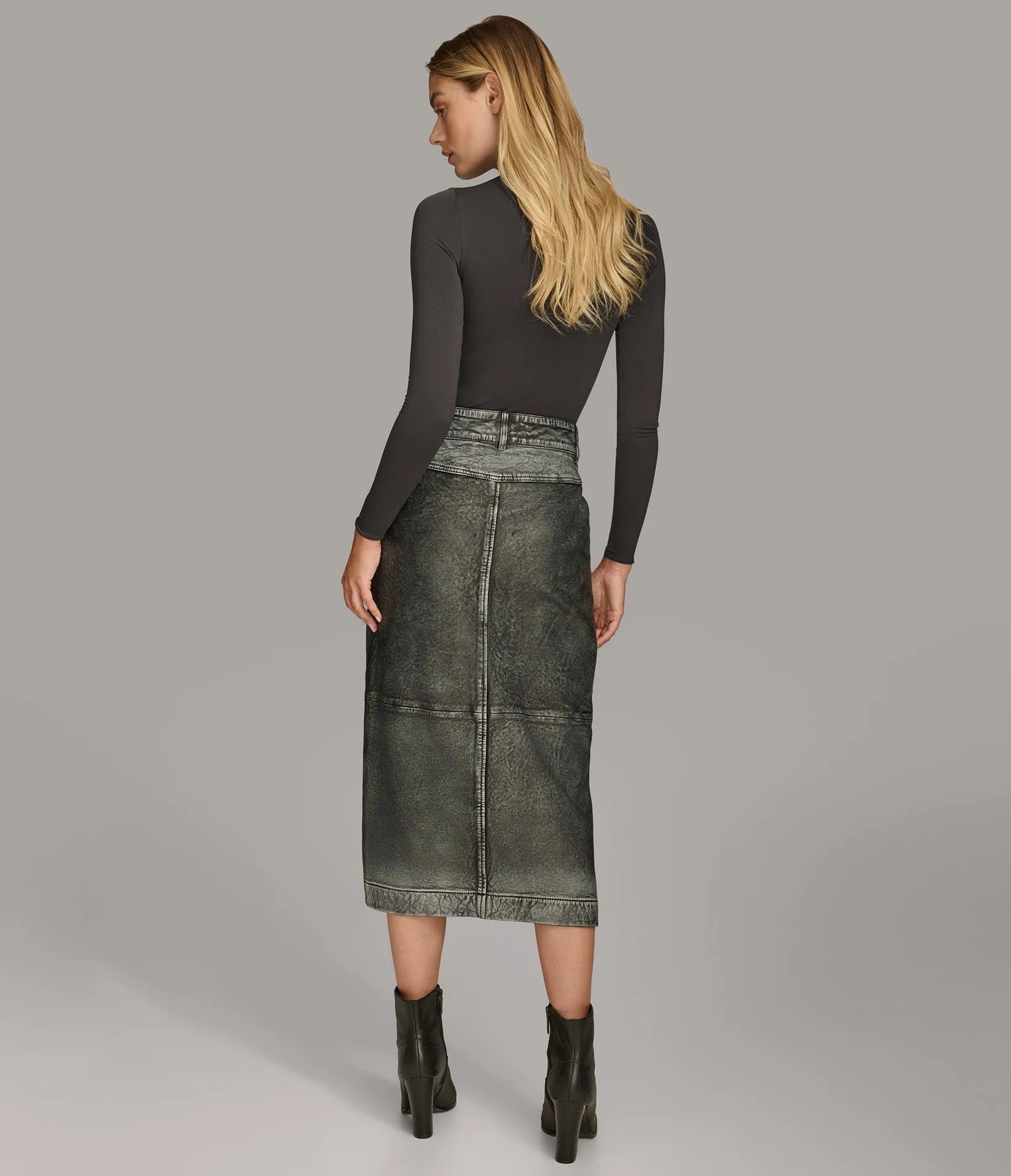 Rolled Hem Mid Length Denim Skirt