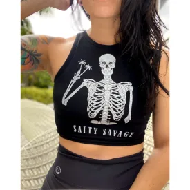 Salty Savage Ladies "Peace Skeleton" High Neck Sleeveless Crop Tank