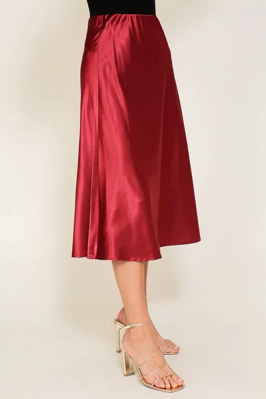 Satin Midi Flare Skirt